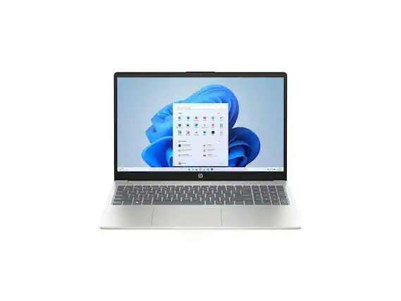 Front. HP - HP 15-fd0000 15.6" Notebook - Intel N200 - 4 GB - 128 GB - Silver - Windows 11 - Natural Silver.