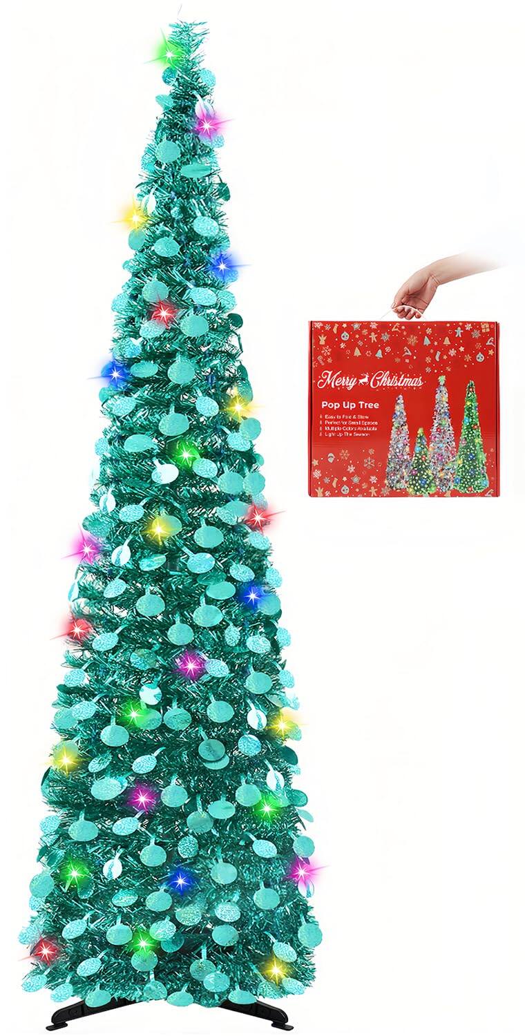 Skar Audio Pop Up Christmas Tree With 50 Led Lights Collapsible Tinsel ...