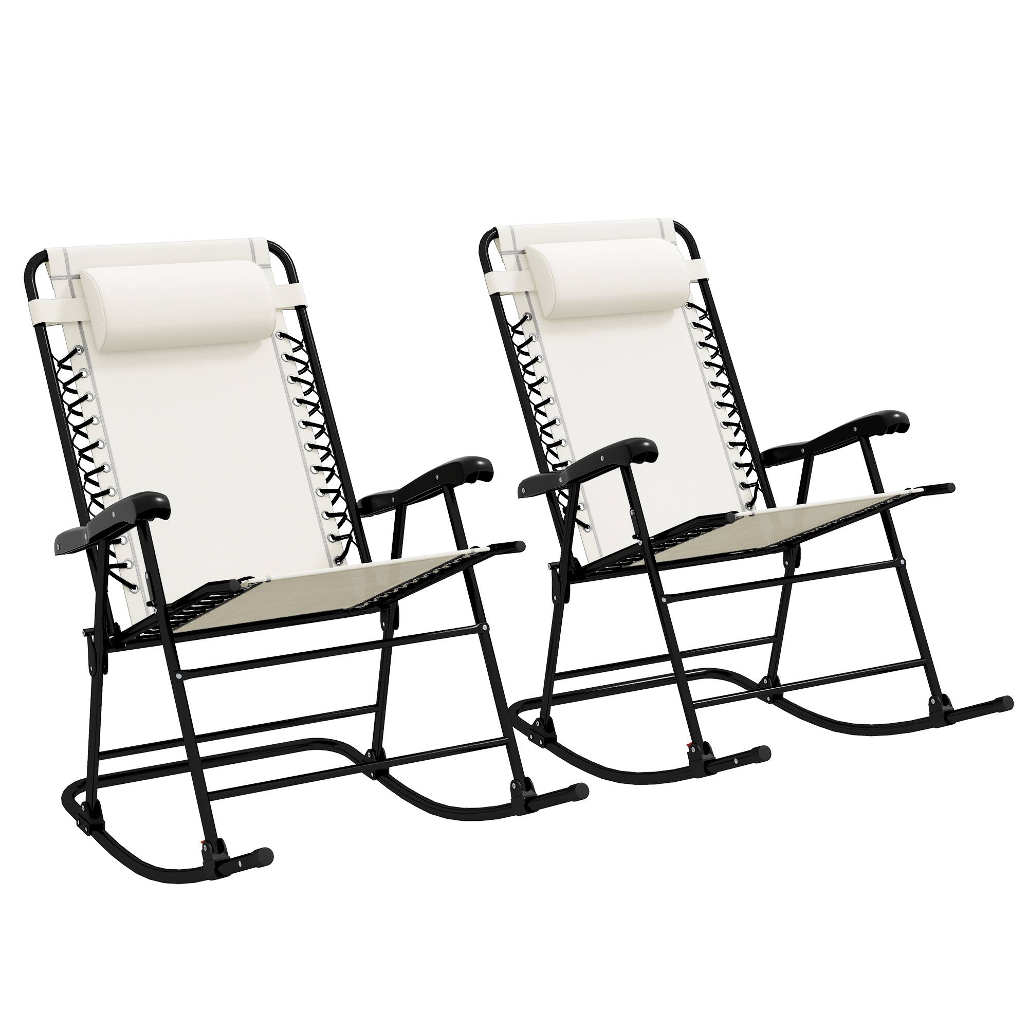 Front. Outsunny - 2 Piece Outdoor Rocking Chair Set, Patio Folding Lawn Rocker Set with Headrests for Yard, Patio, Deck, Backyard - Cream White.