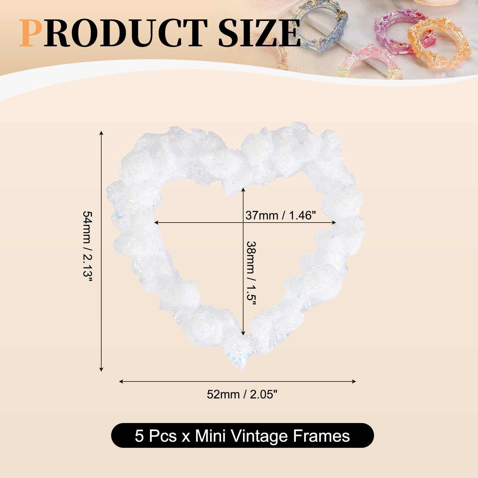 PRODUCT SIZE

54mm / 2.13"  
37mm / 1.46"  
38mm / 1.5"  
52mm / 2.05"  

5 Pcs x Mini Vintage Frames