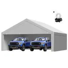 Front. VEVOR - Carport Replacement Canopy, 20 x 20 ft Potable Garage Tent Top Tarp with Sidewalls, UV-Resistant & Waterproof - Grey.