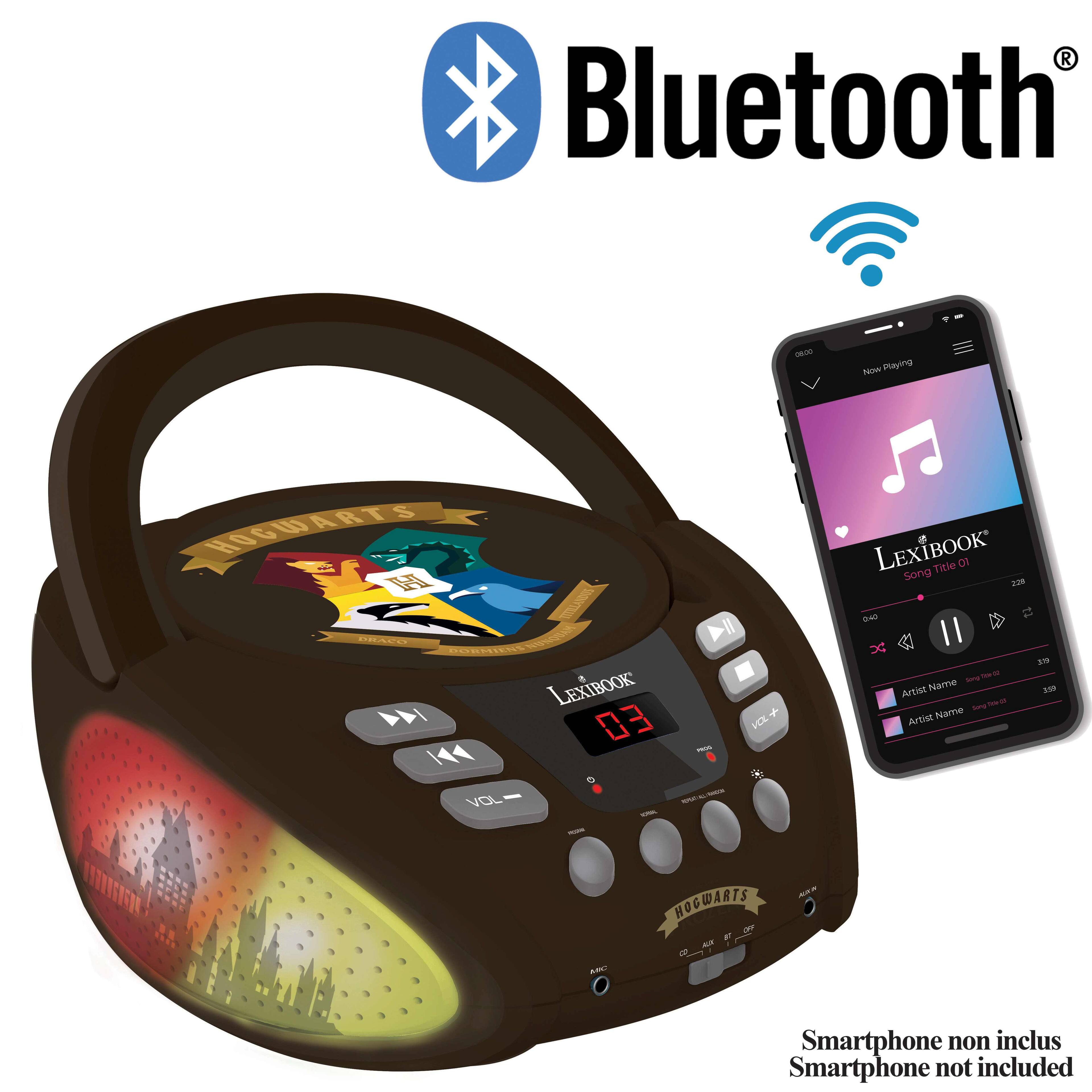 Bluetooth  
Hogwarts Playing  
HOGWARTS ARTS  
H  
TE  
% &  
LEXIBOOK 4 ED  
VaL  
- - Il  
- - - +  
VCS  
%  
LEXIBOOK  
Tite  
0R  
Song  
e  
- II  
- -  
sord  
Artist Name  
- -  
sae  
Artist Name  
T  
S5N  
HOGWARTS  
- M  
Smartphone non inclus  
Smartphone not included