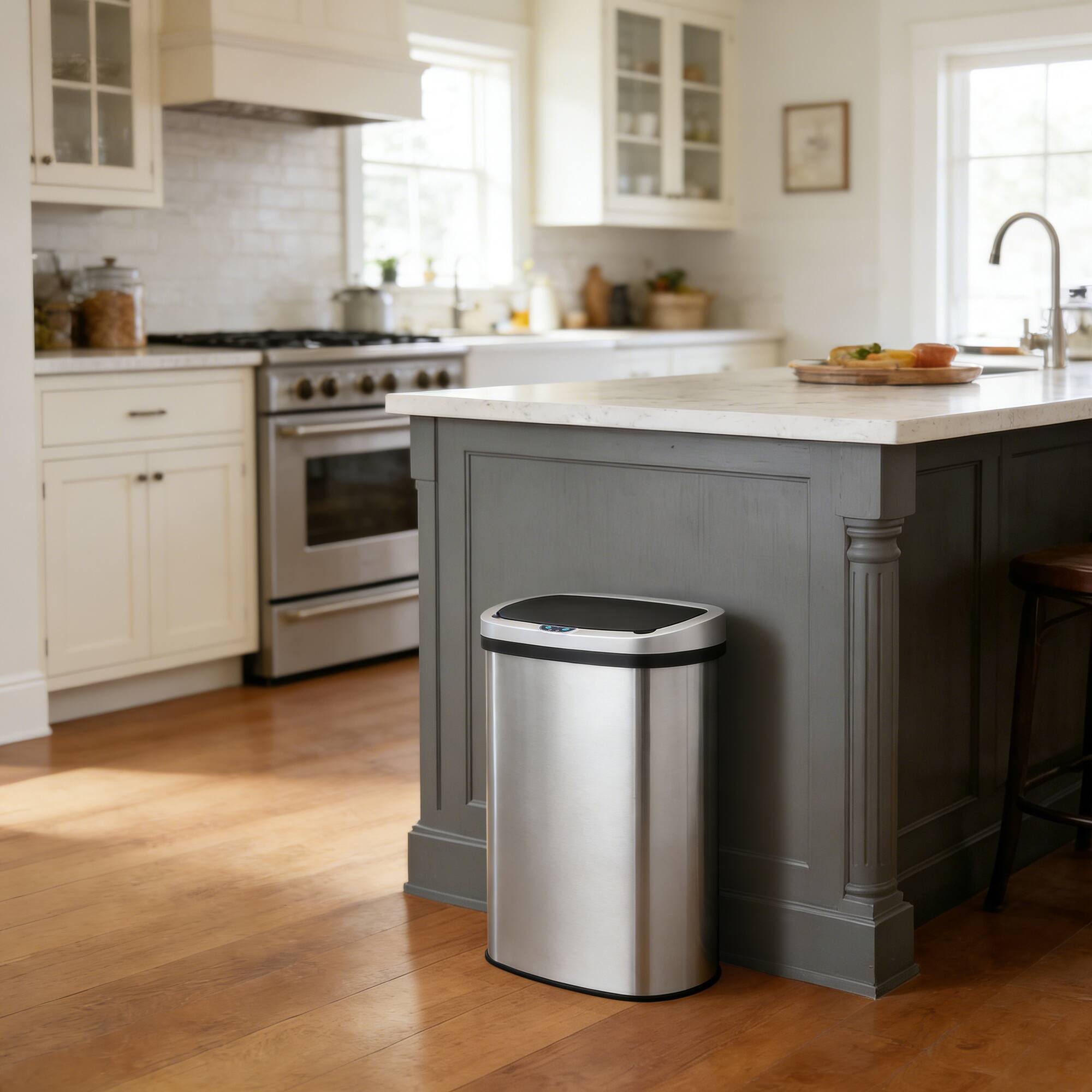 Alt View 3. Innovaze - 13 Gal./50 Liter Stainless Steel Oval Motion Sensor Trash Can - Sliver.