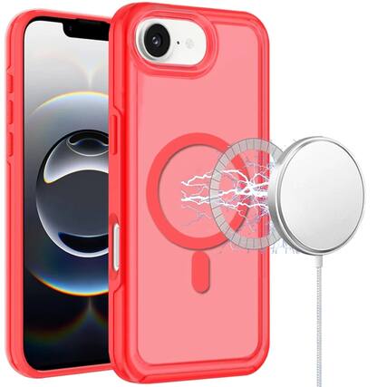 Front. Kitcheniva - Magnetic Circle Sleek Hybrid Phone Cover Plus Tempered Glass For iPhone 16e/17e Red - Red.