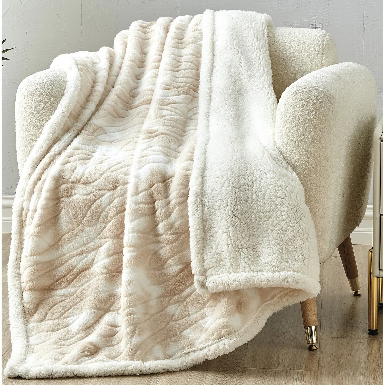 Alt View 1. Noble House - Plazatex Alaska Sherpa Decorative Super Soft Throw Blanket for Sleep/Decor 2 Pack 50" x 60" Beige - Beige.