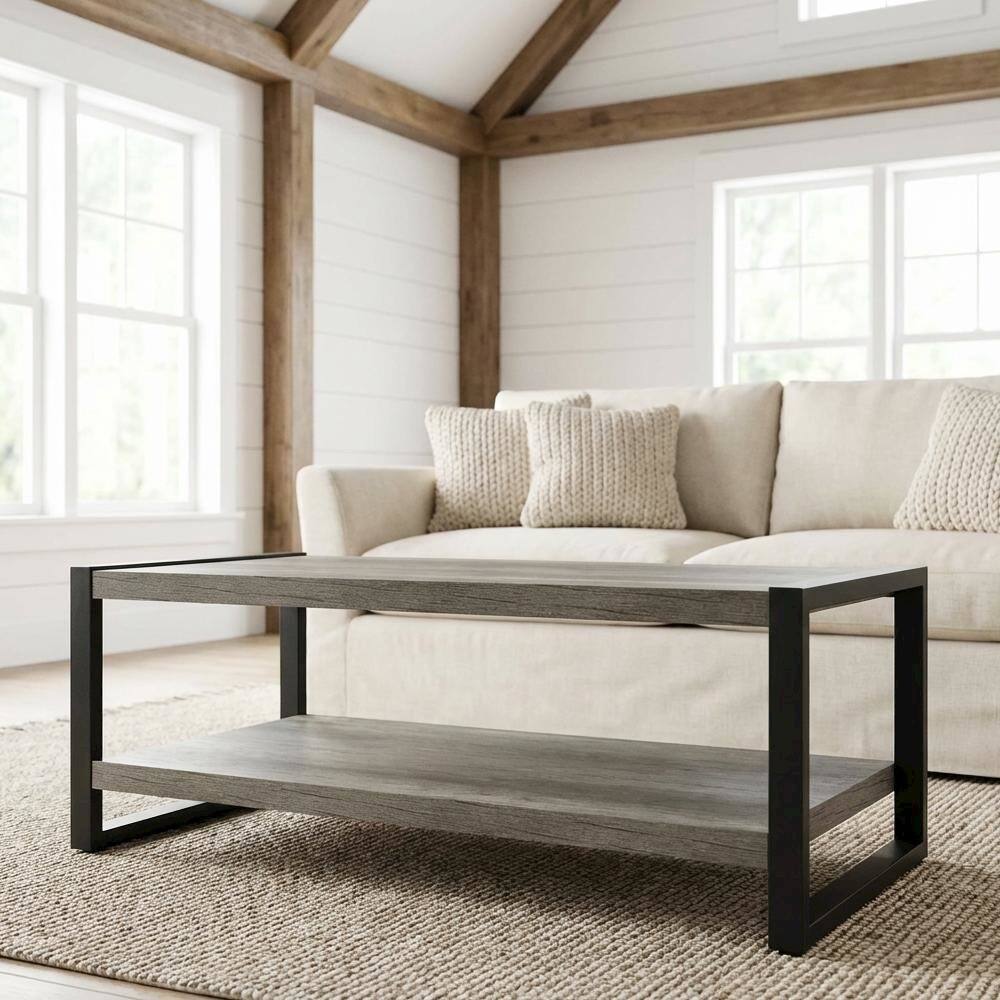 Back. Starlight Canyon Home - Gray Coffee Table, Solid and Manufactured Wood Frame - Gray.