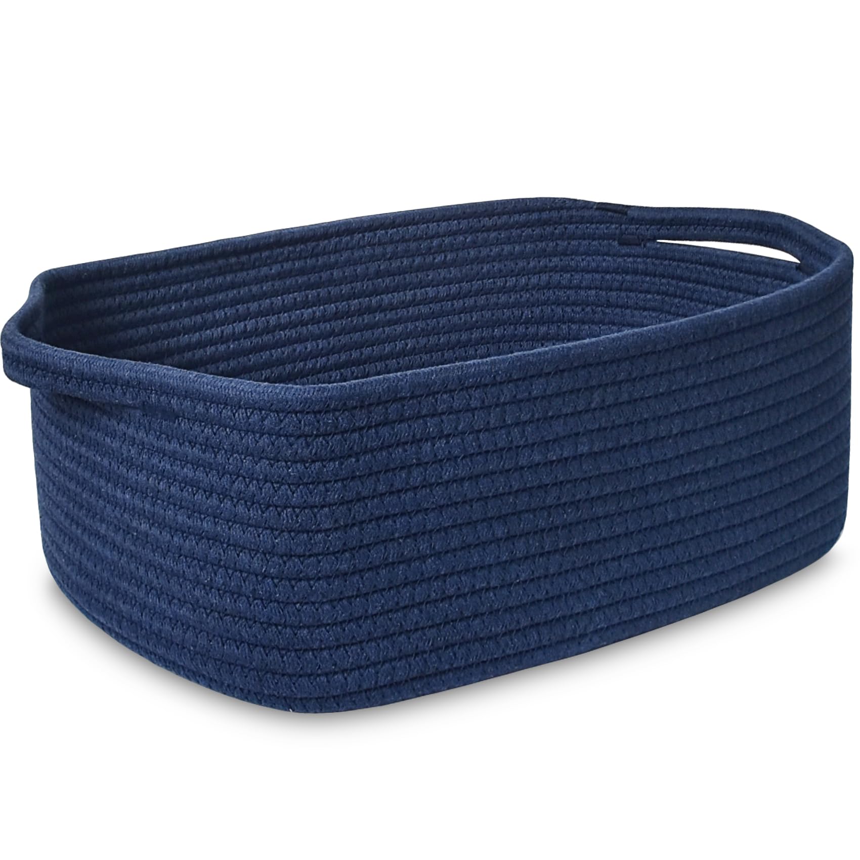 Dapper Styles - Storage Basket With Handles Cotton Rope Woven Dog Cat Bin Decorative Shelves Closet Organizing For Laundry - All Navy Blue-14.2''x 11''x 5.1''
