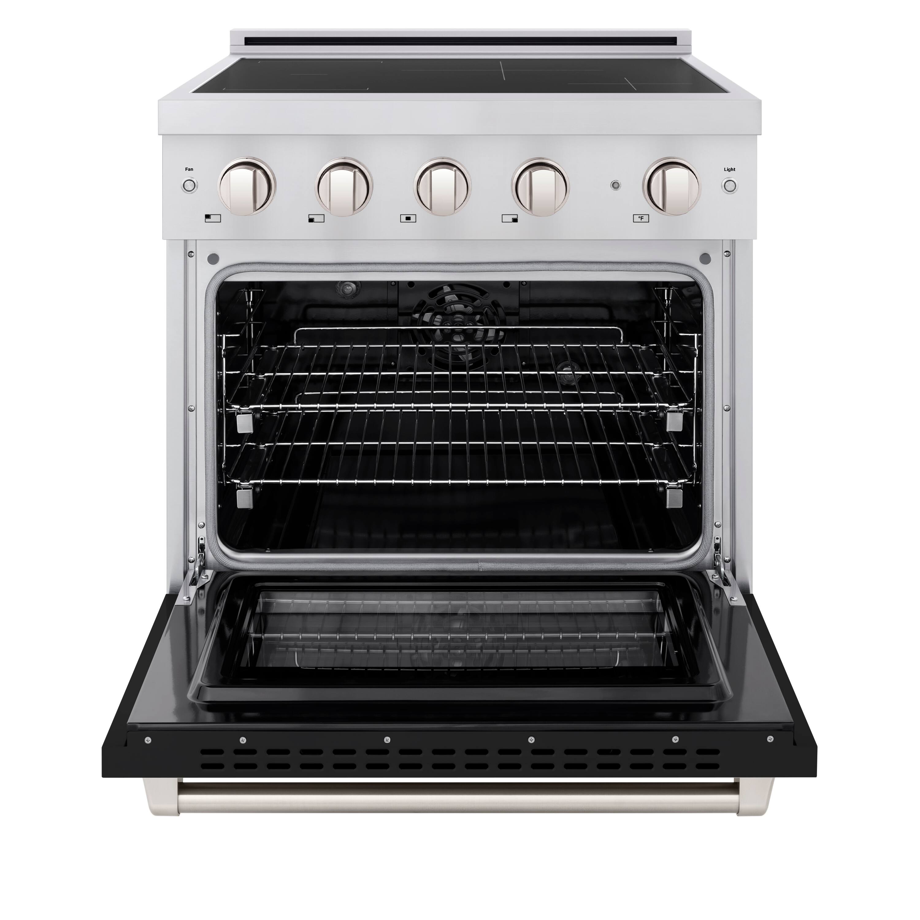 Angle. ZLINE - 30 in. 4.2 cu. ft. Paramount Freestanding Induction Range with 4 Burners and Electric Oven with Black Matte Door - Matte Black.