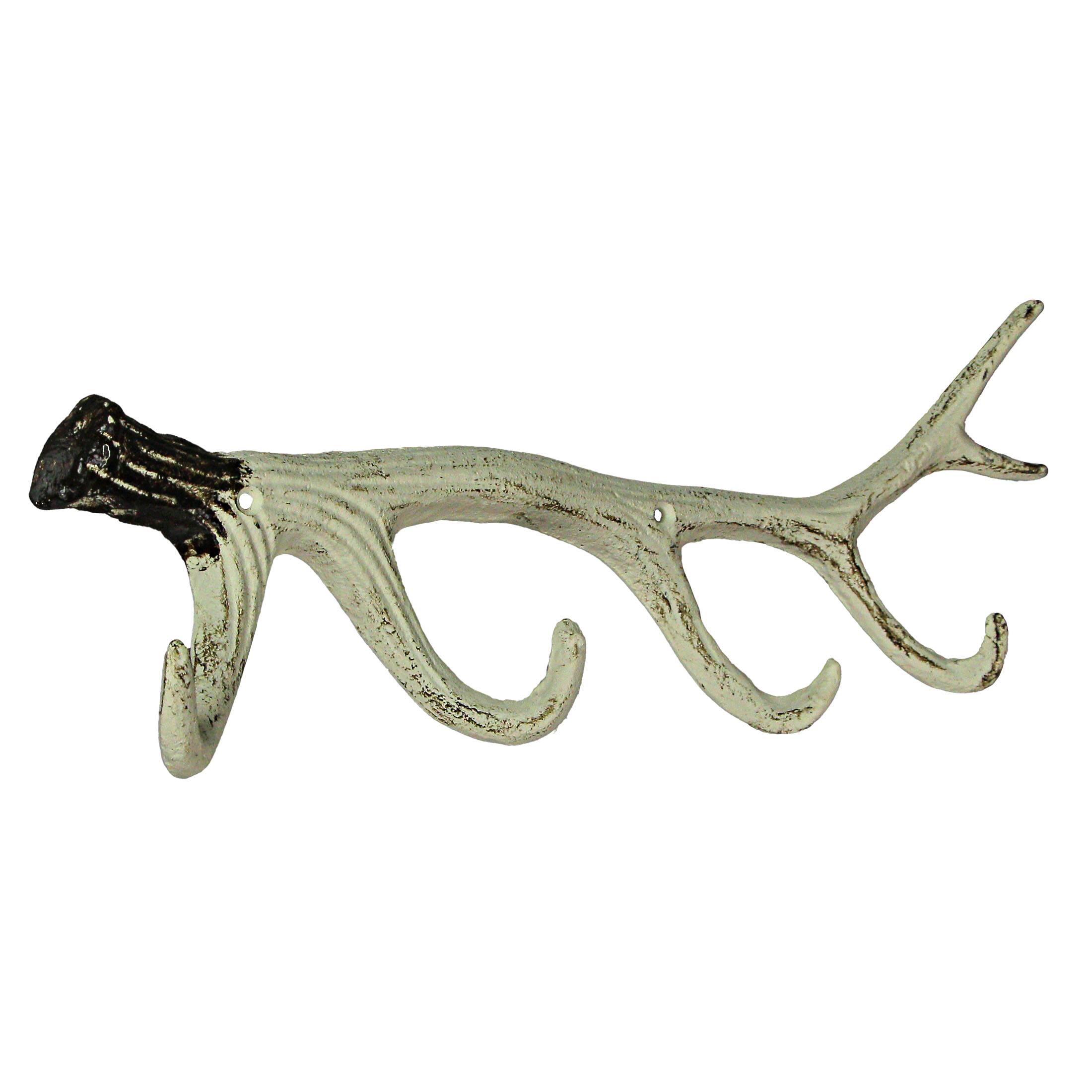 Alt View 1. Zeckos - 16 Inch Cast Iron Deer Antler Wall Mounted Hook Rack Towel Key Hat Hanger - White.
