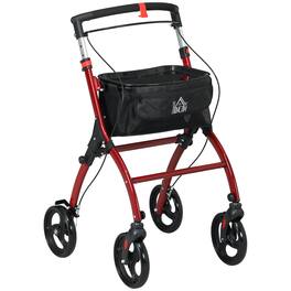 Homcom - Upright Walker for Seniors for Tall Men, Rollator Walker Stand Up Walking Aid with Storage Bag, Tray, Dual Brakes - Red