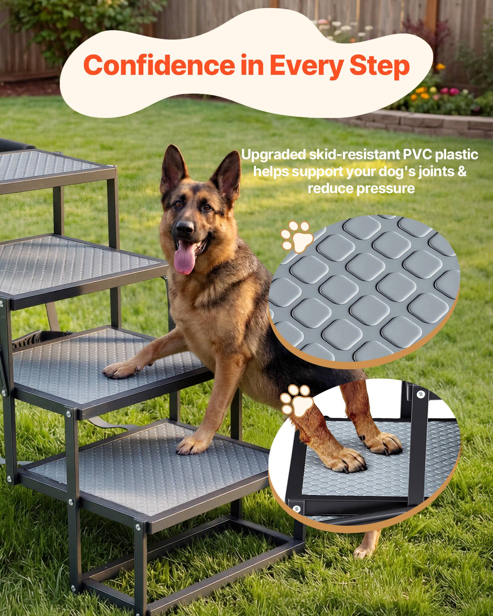 Confidence in Every Step

Upgraded skid-resistant PVC plastic helps support your dog's joints & reduce pressure