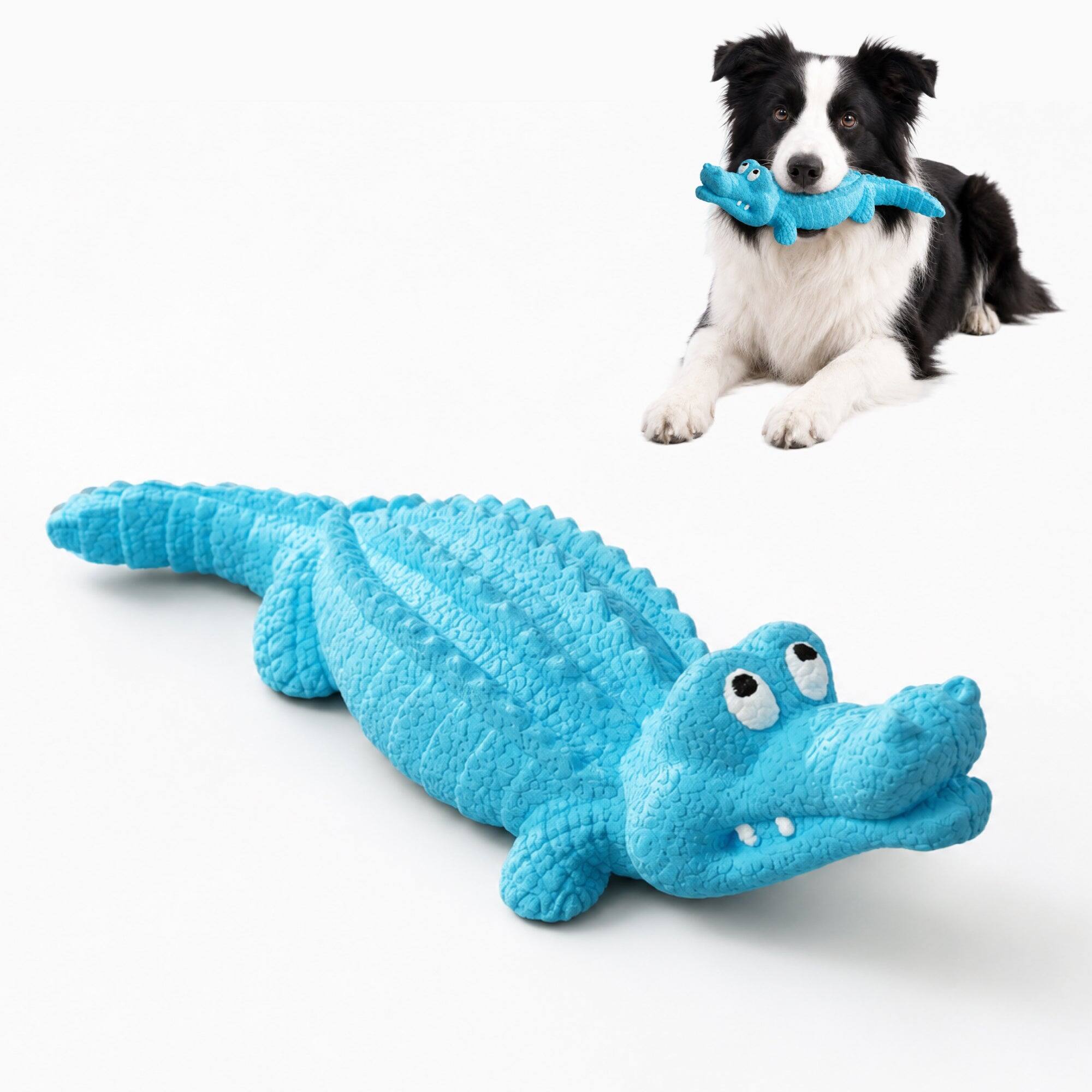 Front. PawsPik - PawsPik Crocodile Natural Rubber Dog Chew Toy, Blue - Blue.