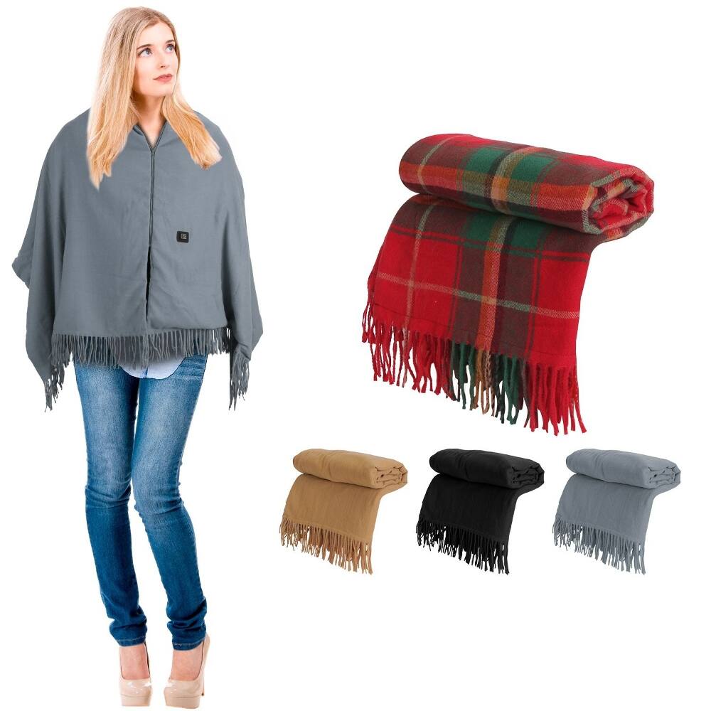 Alt View 1. Loheer - Loheer USB Heated Shawl with Zipper 77x24In Electric Throw Wrap - Grey.