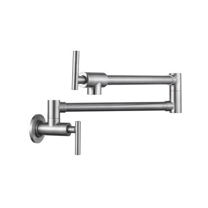Front. Siljoy - Wall Mount Folding Kitchen Pot Filler Faucet - Brushed Nickel.