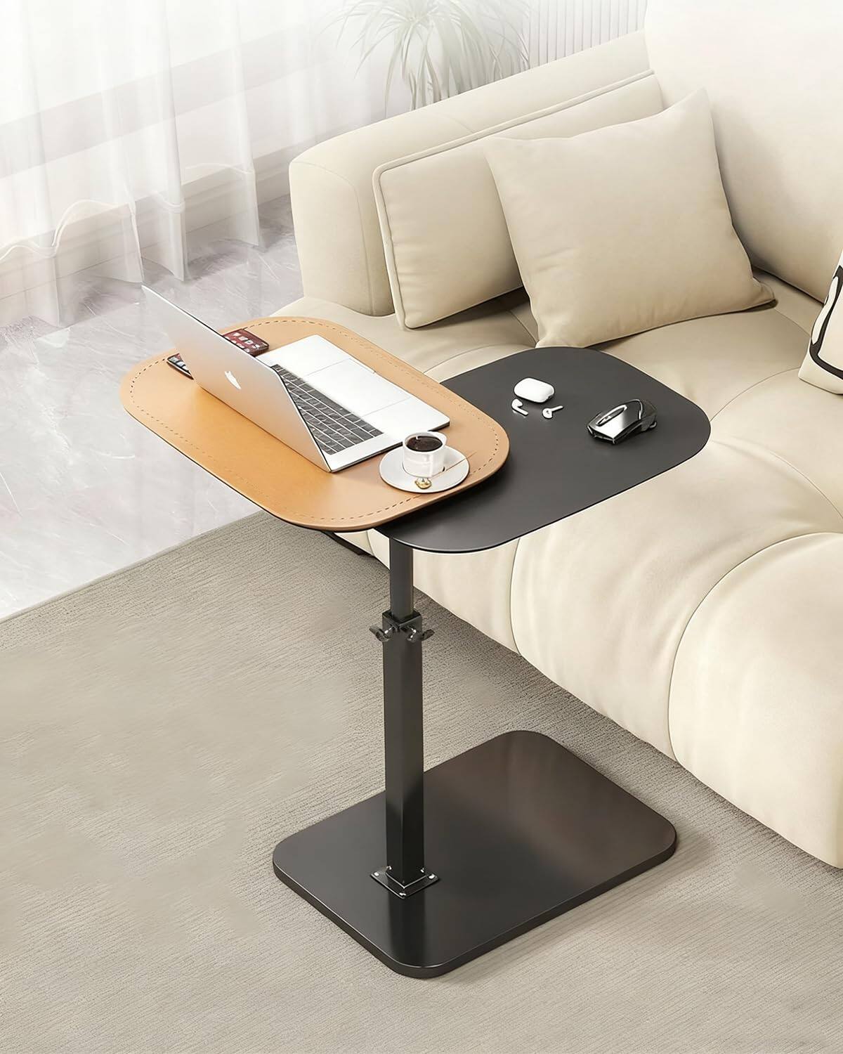 Front. Fabibe - C Shaped End Table Adjustable Height Side 360° Swivel Small Couch Tables That Slide Under Tv Tray For Spaces - Default.