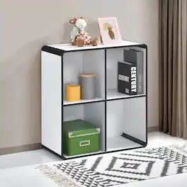 Kings Brand Furniture - Dothan Wood 4-Cubed Open Bookcase - Storage Shelf Organizer Bookshelf - White