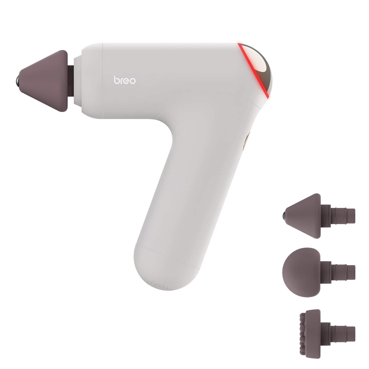 BREO - Massage Gun - 3 Speeds Portable Percussion Muscle Therapy with 3 Silicone Heads for Recovery & Pain Relief - White