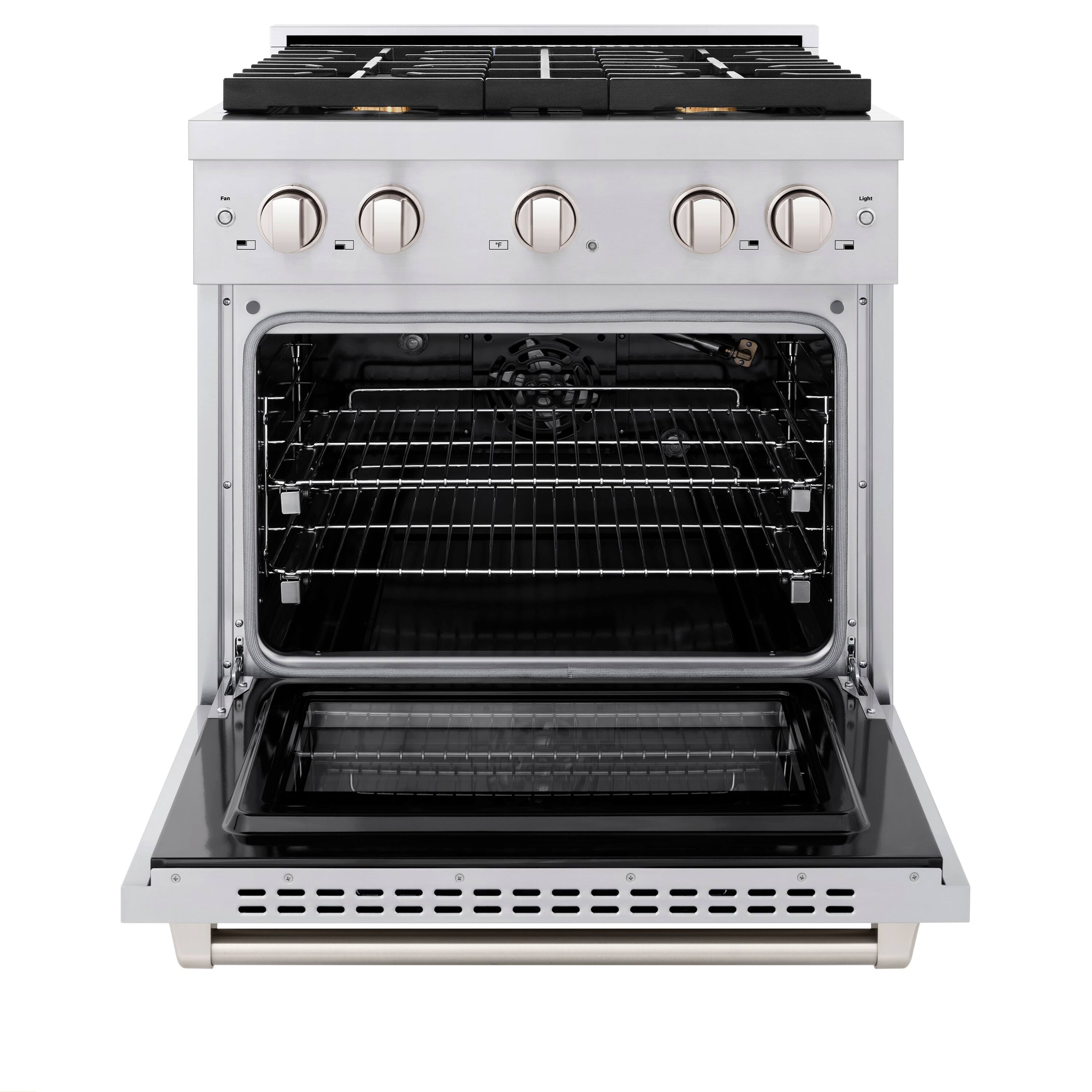 Angle. ZLINE - 30" Paramount Gas Range w/ Convection Oven in Stainless Steel w/ 4 Brass Burners (SGR-BR-30) - Stainless Steel.