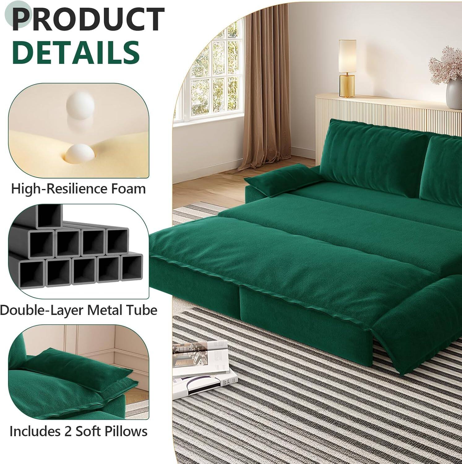 PRODUCT DETAILS

- High-Resilience Foam
- Double-Layer Metal Tube
- Includes 2 Soft Pillows