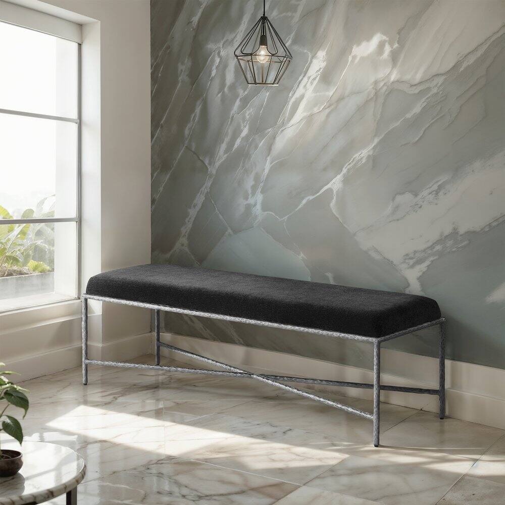 Alt View 1. Meridian Furniture - Valley Black Chenille Fabric Bench - Black.