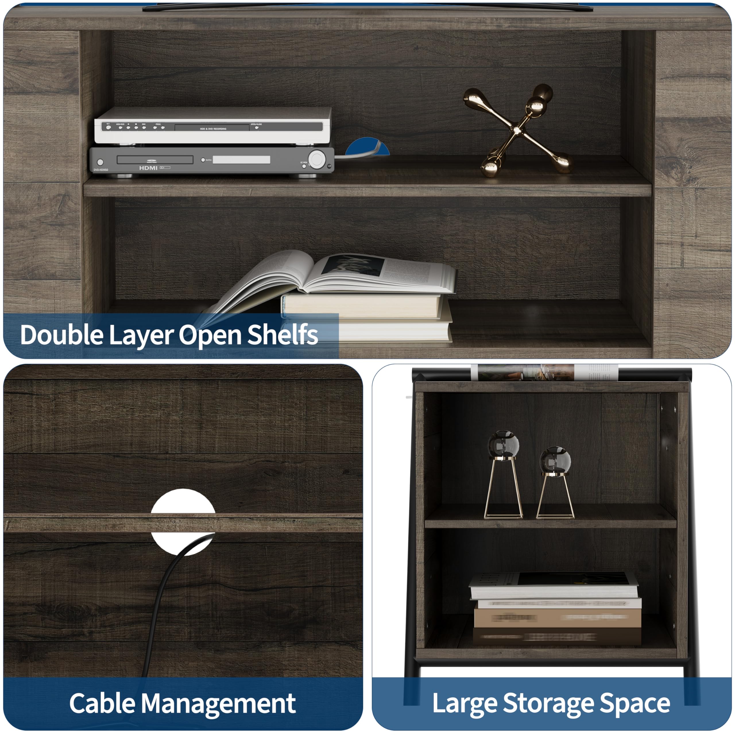 Double Layer Open Shelves

Cable Management

Large Storage Space