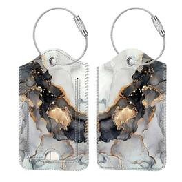 Kitcheniva - Luggage Tags For Travel Bag Suitcase With Loop & Privacy Cover ID Label Pack Of 2 - Cloudy Marble