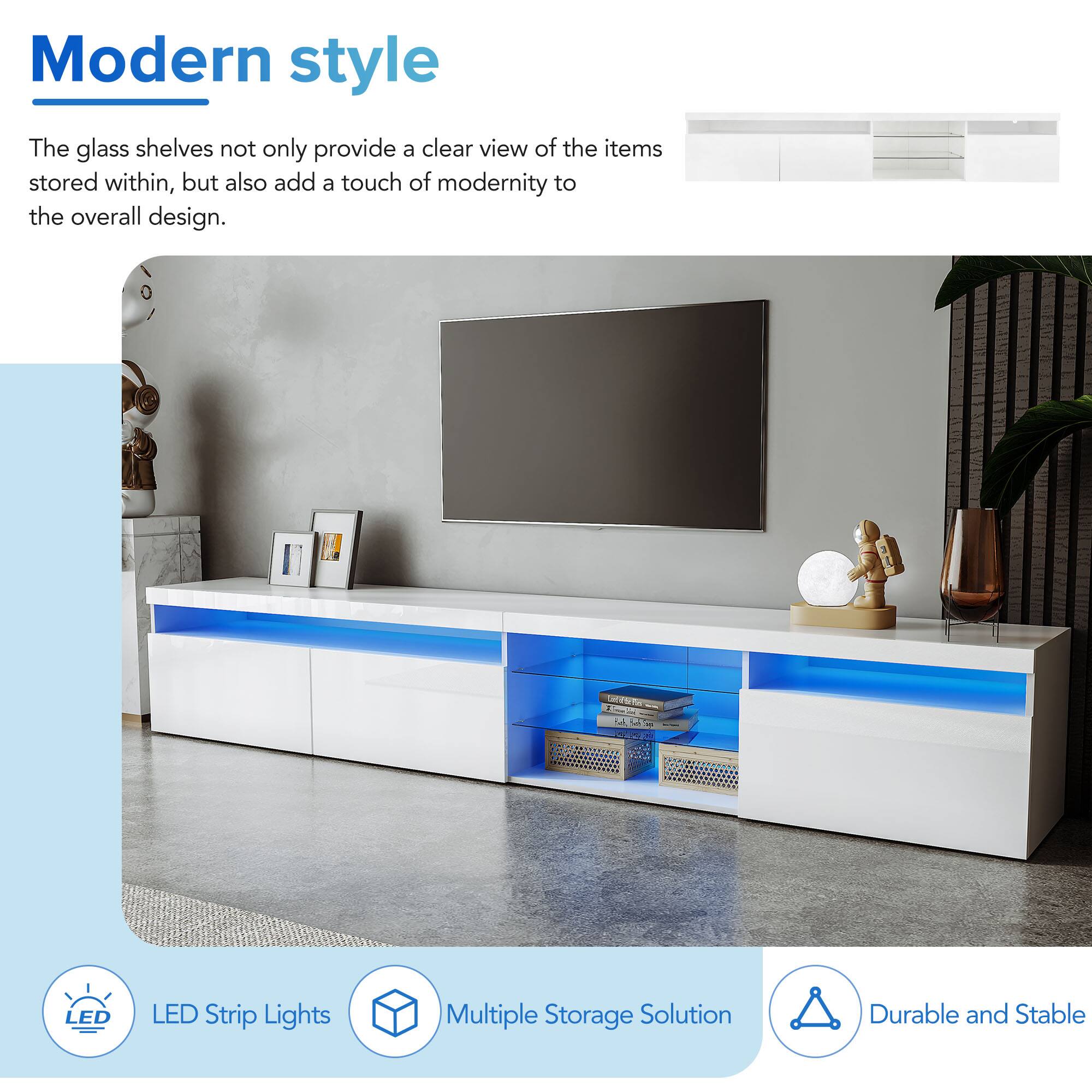 Modern style

The glass shelves not only provide a clear view of the items stored within, but also add a touch of modernity to the overall design.

- LED Strip Lights
- Multiple Storage Solution
- Durable and Stable