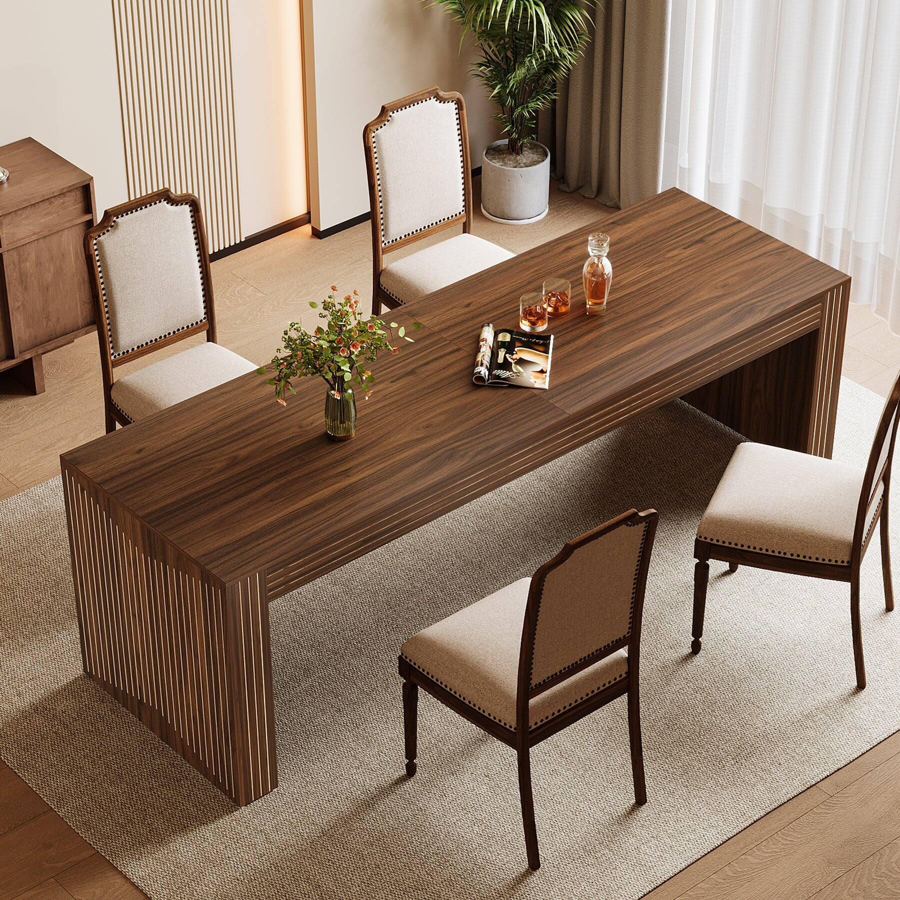 Alt View 2. Tribesigns - Farmhouse Dining Table with Engineered Wood Construction and Rectangular Top for Dining Room and Kitchen - Dark Brown.