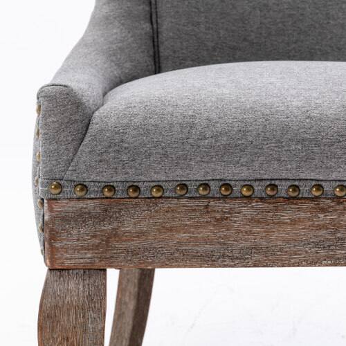 Alt View 6. LUCKY ONE - Assembled Ultra Side Dining Chair Set of 2 Thickened Fabric Chairs with Solid Wood Legs Bronze Nailhead - Gray.
