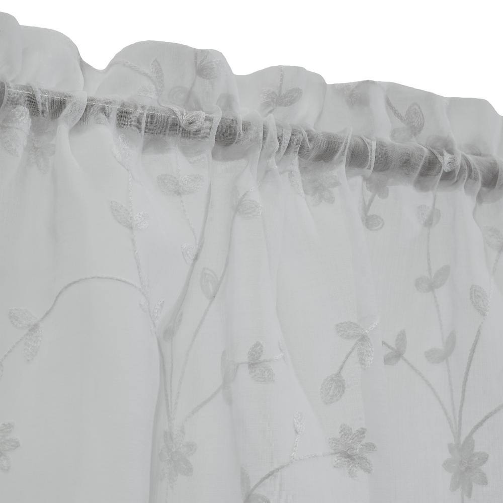 Left. Commonwealth Home Fashions - Habitat Grandeur Sheer Floral Motif and Scalloped Bottom Hem Pole Top Curtain Tiers 52" x 24" White - White.