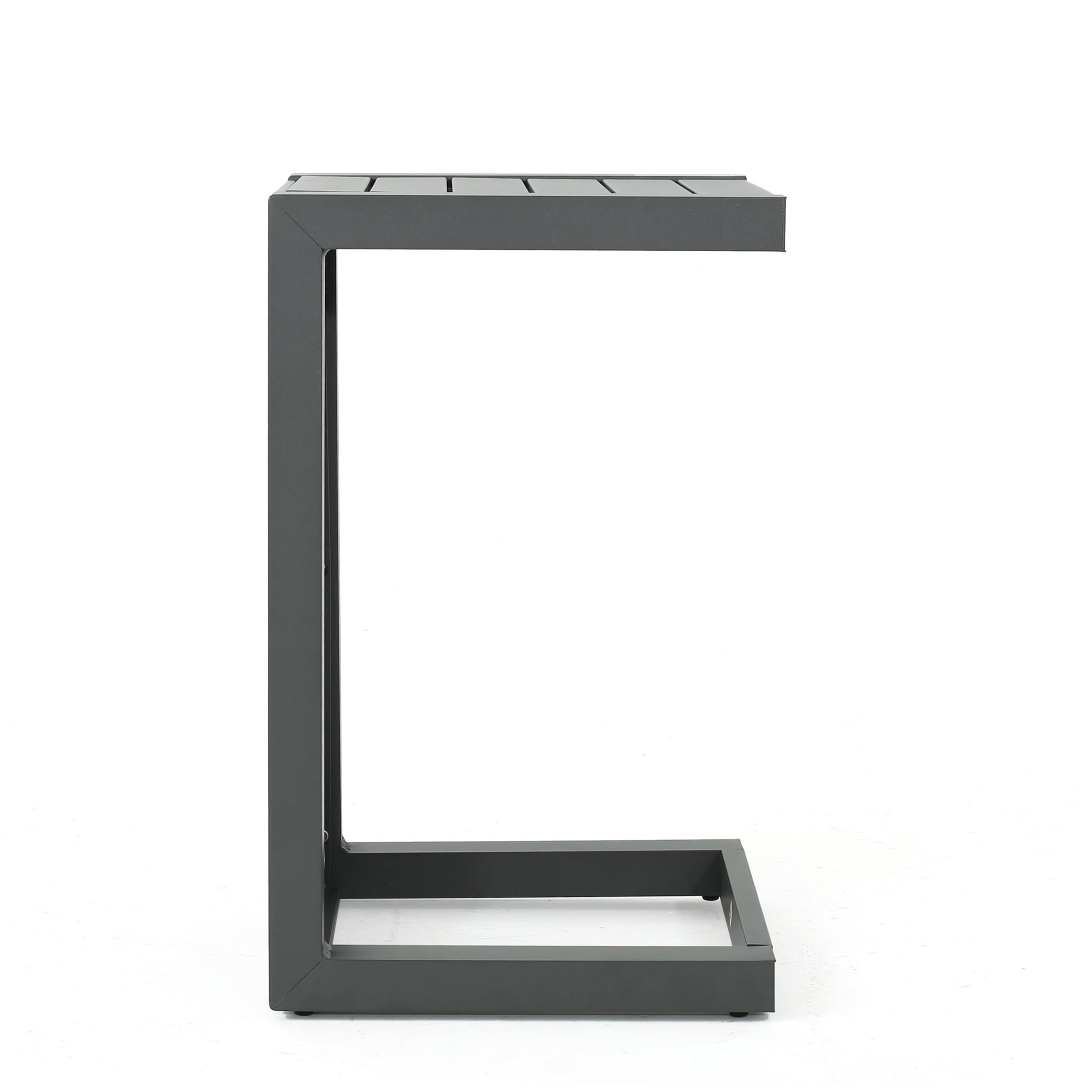 Left. Mondawe - C-Shaped Aluminum Outdoor Side Table - Grey.
