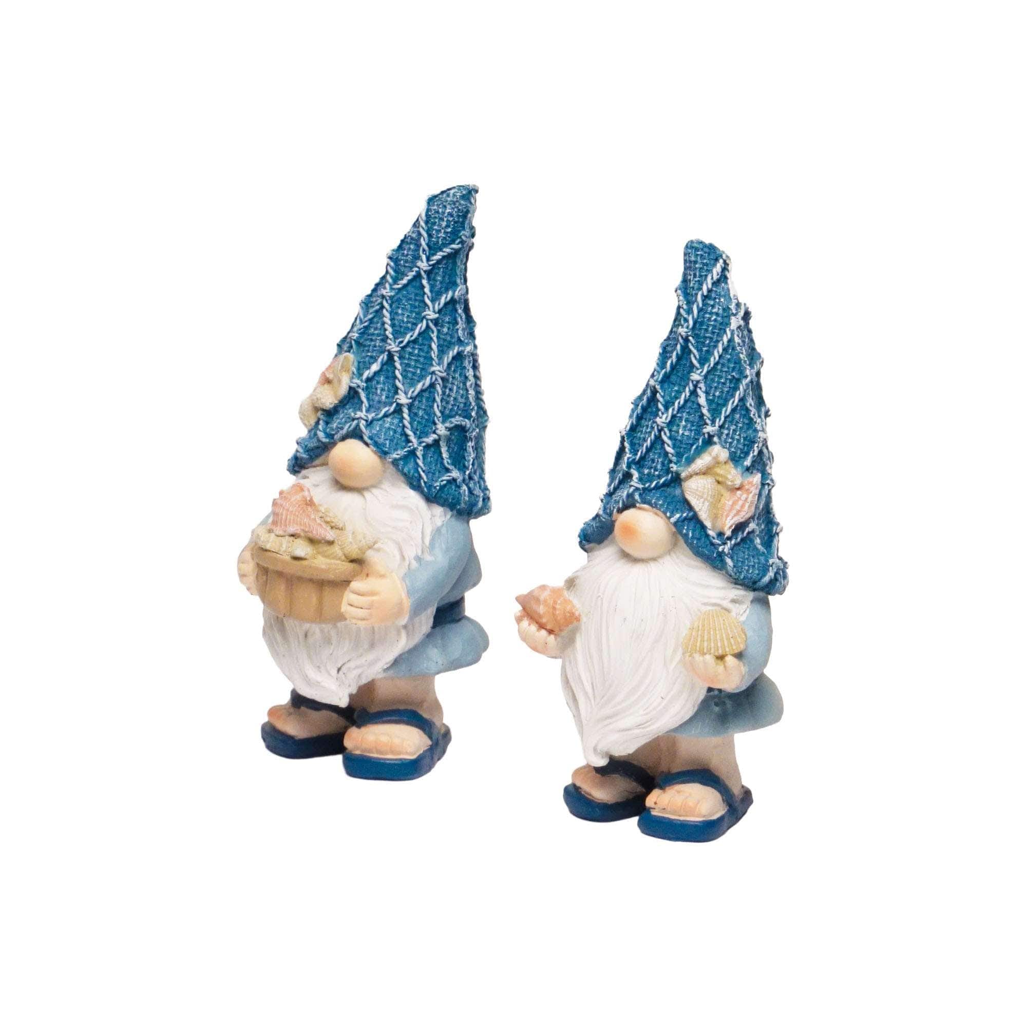 G128 - Decorative Gnome Figurine Set of 2 with Beach Theme for Home Decor - Blue