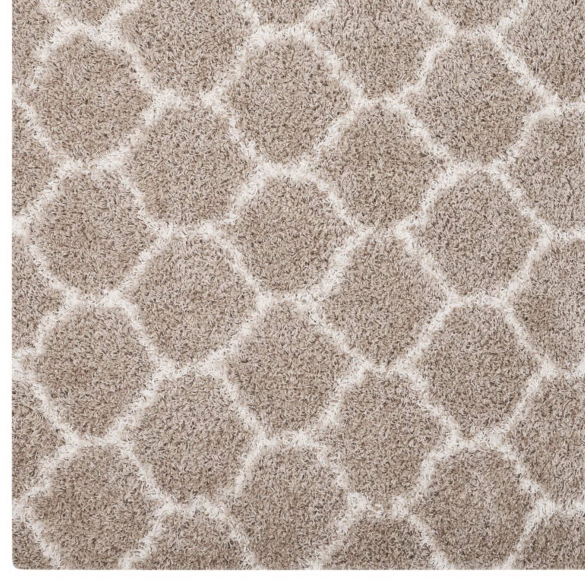 Alt View 1. Modway - Solvea Moroccan Trellis Shag Area Rug - Beige and Ivory.