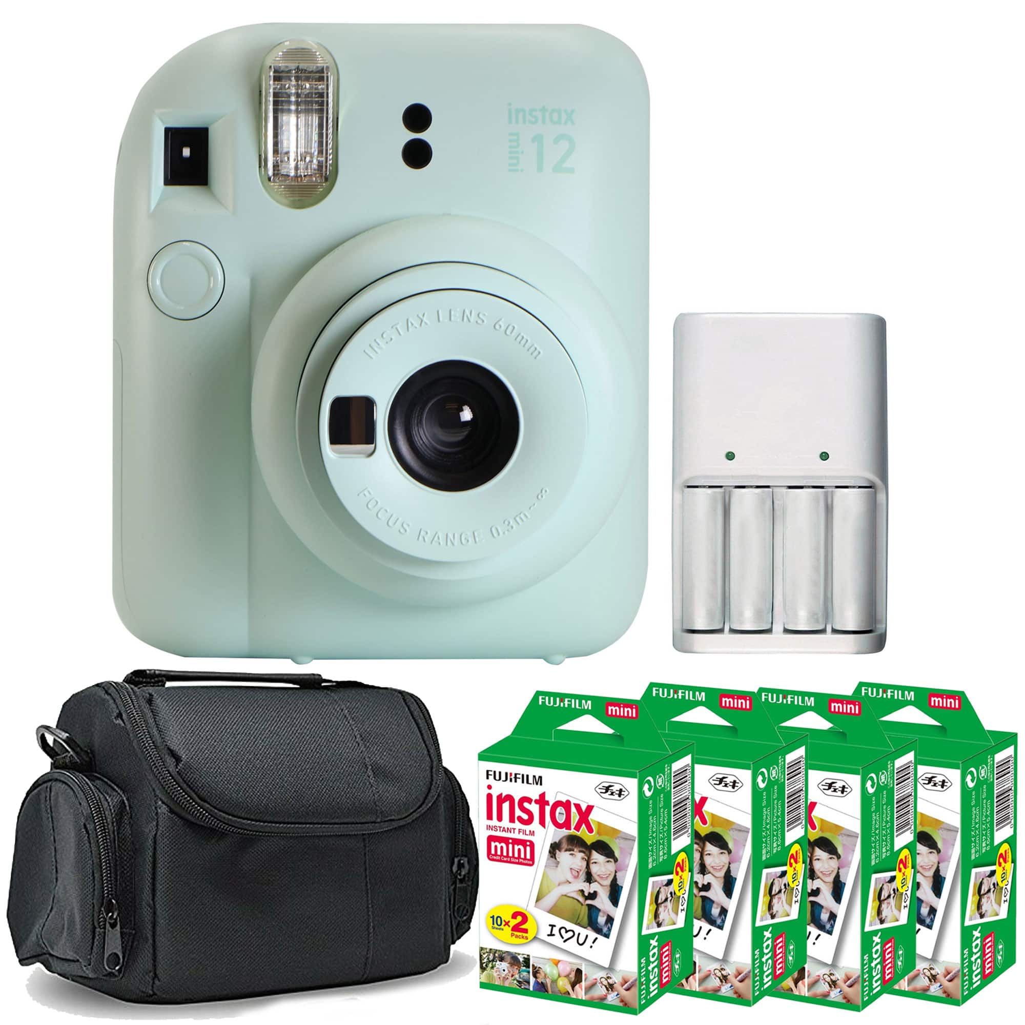 Fujifilm - INSTAX MINI 12 Instant Film Camera Mint 4x Mini Instax Film Kit - Green