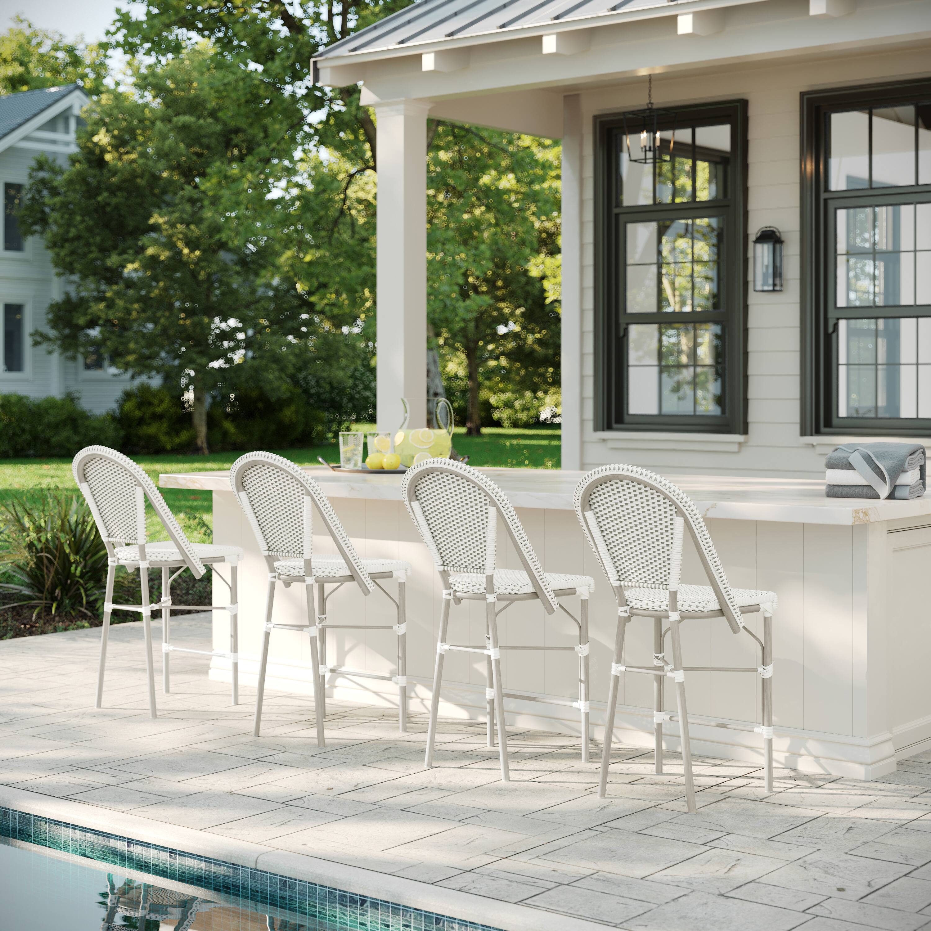 Alt View 4. Martha Stewart - Lily Pond 2PK All-Weather Stackable Patio Bistro Counter Stools - Gray & White/Gray Frame.
