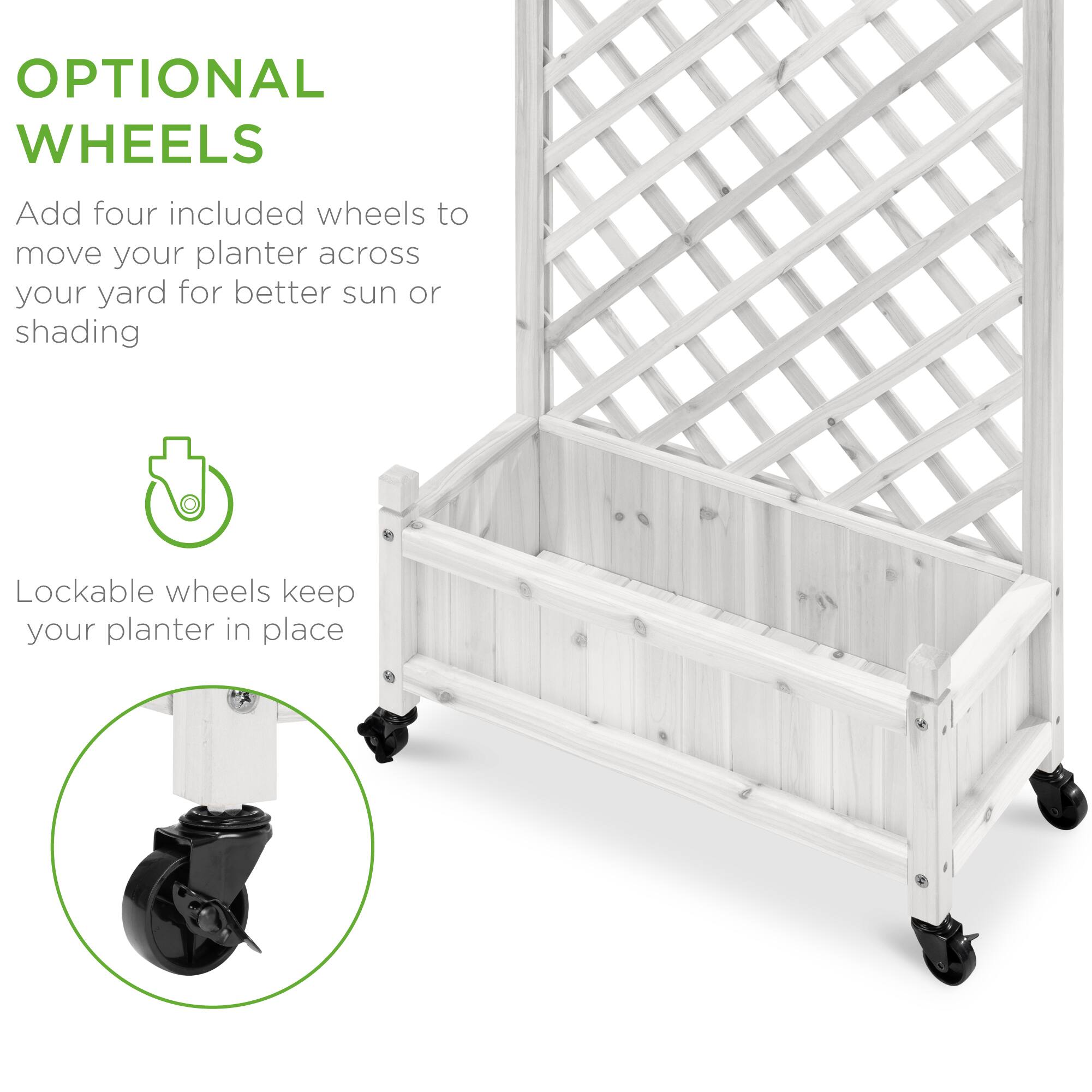 OPTIONAL WHEELS

Add four included wheels to move your planter across your yard for better sun or shading

Lockable wheels keep your planter in place