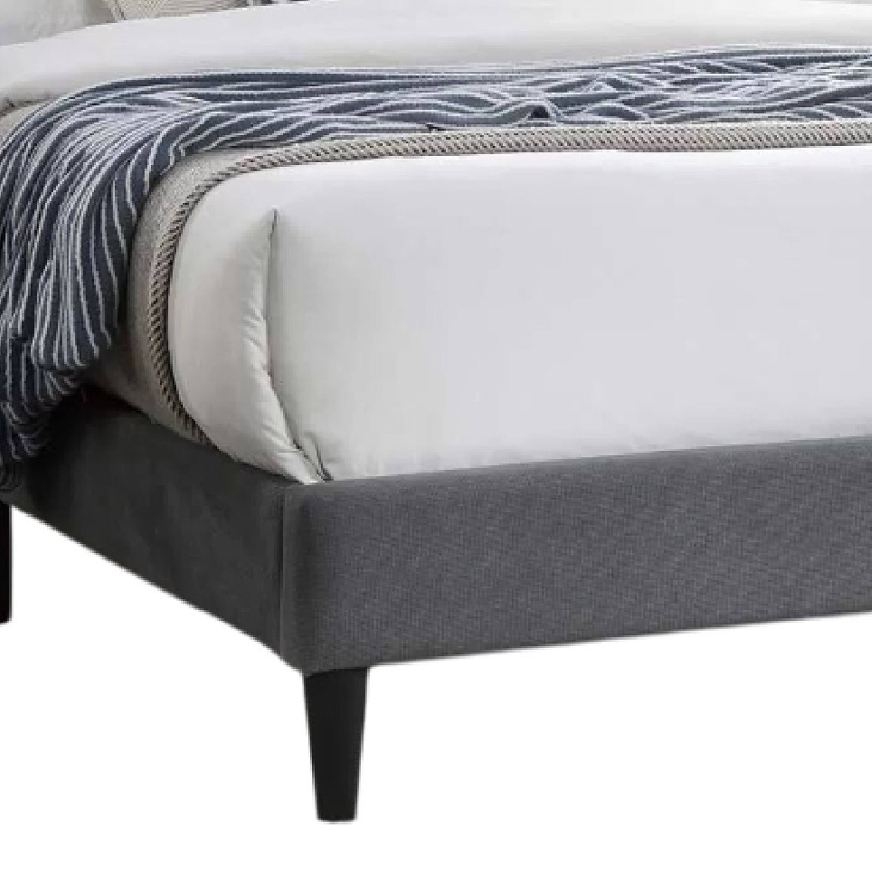 Alt View 3. Manhattan Lane - Zensa Full Bed, Light Gray Linen Upholstery, Padded Wing Headboard - Light Gray, Black.