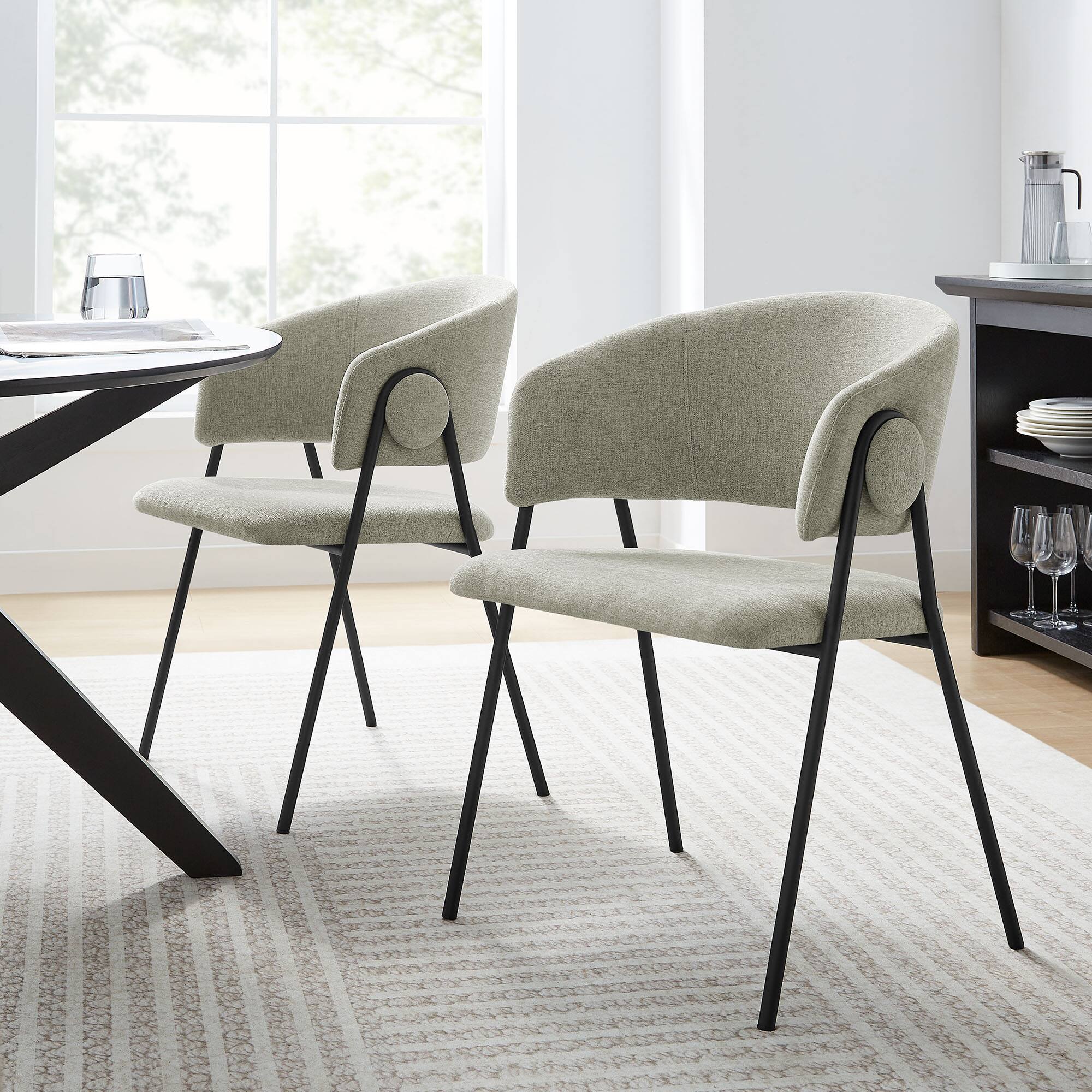 Alt View 5. Modway - Nella Upholstered Heathered Chenille Dining Chairs Set of 2 by Modway - Black.