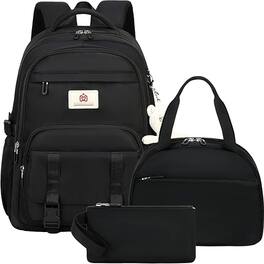 Vulpecula Spade - Hidds School Backpack for Teens Girls Women 3 PCS Kids Bookbag - Black