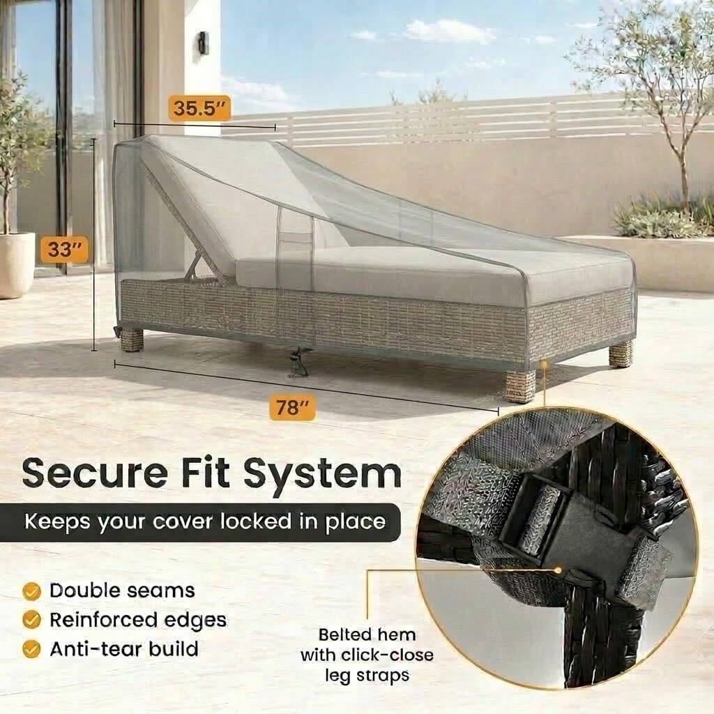 35.5"  
33"  
78"  

Secure Fit System Keeps your cover locked in place  
Double seams  
Reinforced edges  
Anti-tear build  
Belted hem with click-close leg straps