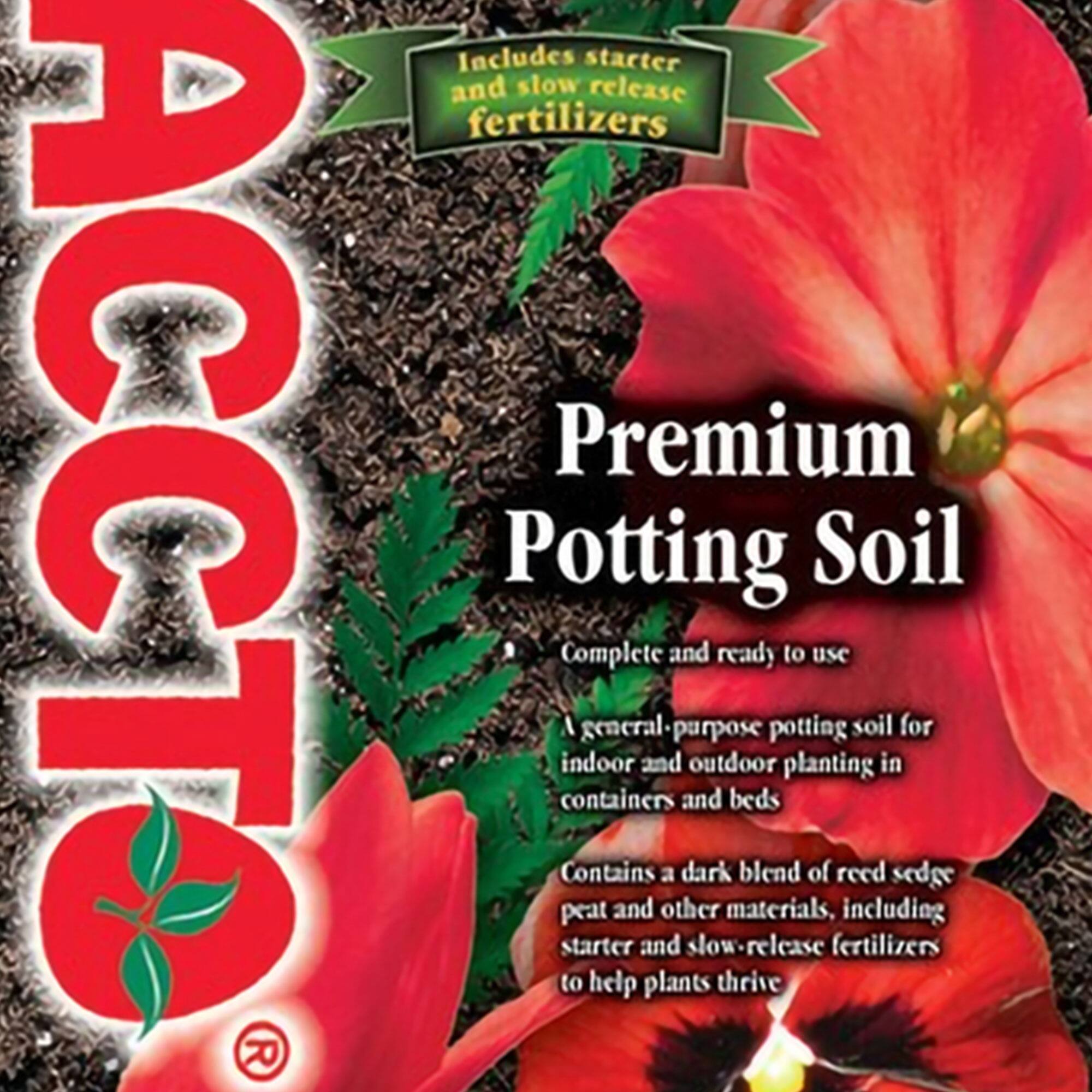 **Premium Potting Soil**

- Complete and ready to use
- A general-purpose potting soil for indoor and outdoor planting in containers and beds
- Contains a dark blend of reed sedge peat and other materials, including starter and slow-release fertilizers to help plants thrive

*Includes starter and slow-release fertilizers*