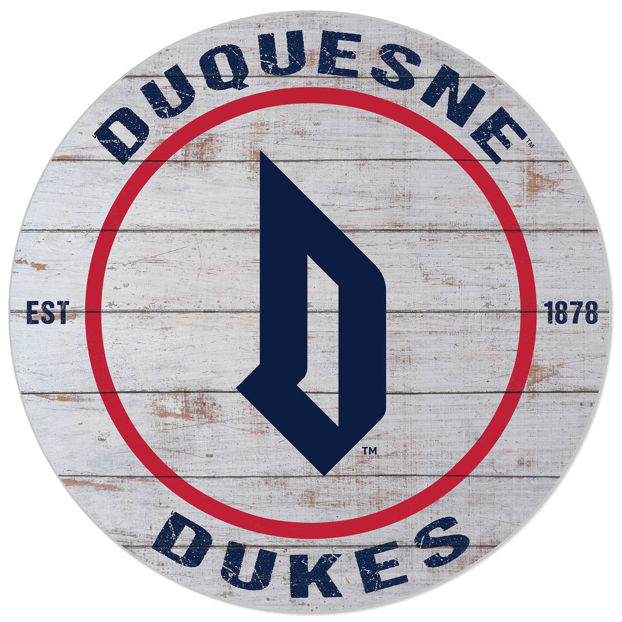 White Duquesne Dukes 20'' x 20'' Indoor/Outdoor Weathered Circle Sign
