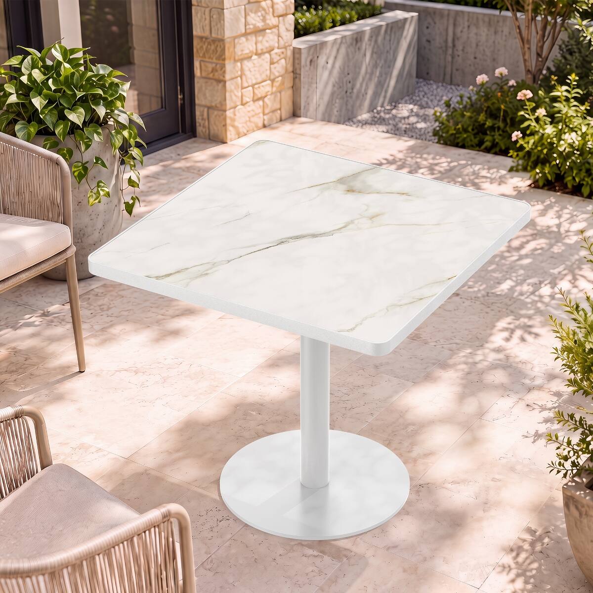 Alt View 4. Loheer - Loheer White Sintered Stone Dining Table, Square Marble Look Tabletop for Small Spaces - White.