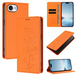Dteck - for Apple iPhone 17e / 16e Slim Folio Case,Cute Cat Embossed PU Leather RFID Blocking Wallet Flip Card Holder Cover - Orange