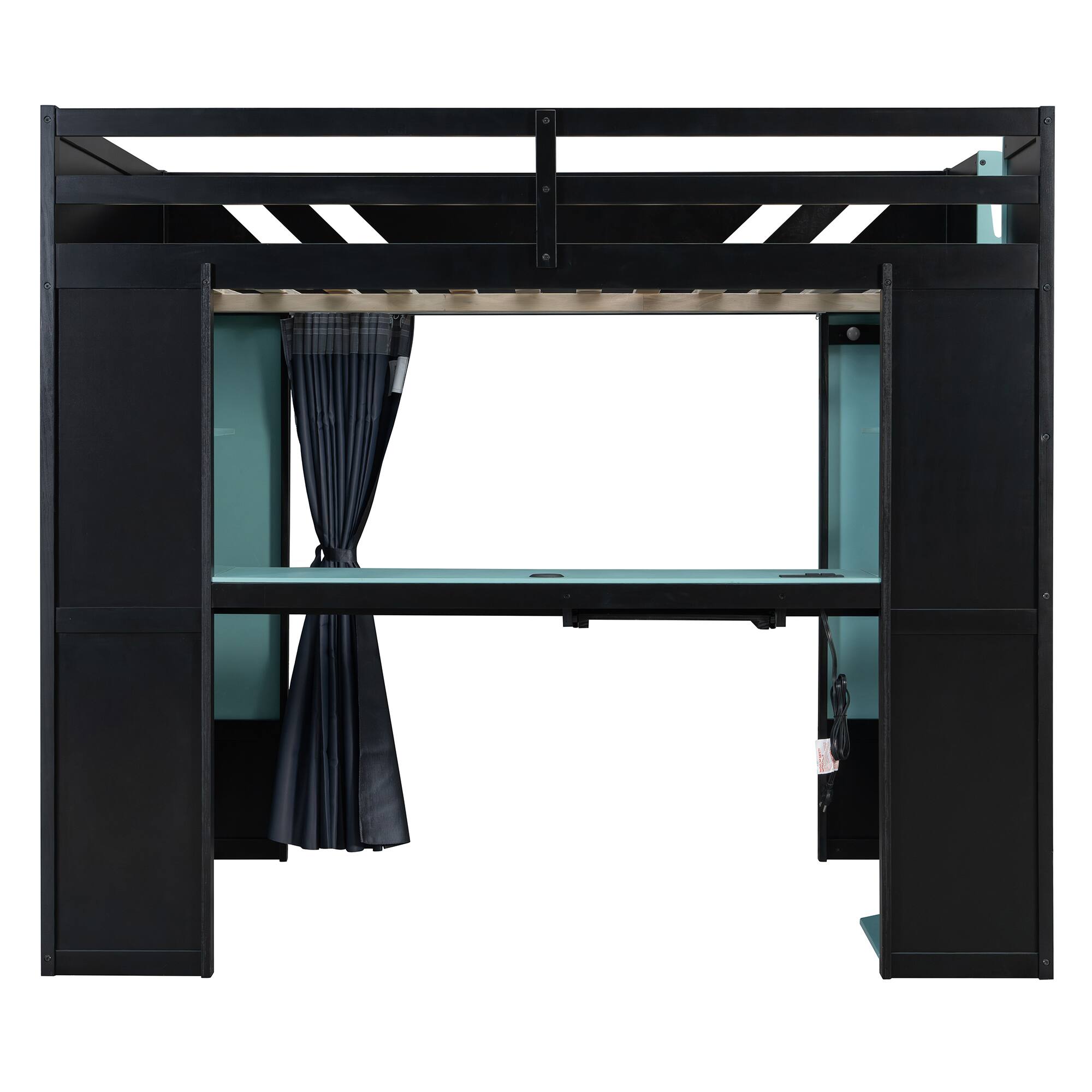 Alt View 8. Anysun - Full Size Wood Loft Bed with,Shelves,Blackout Curtains,and RGB Lights - Blue.