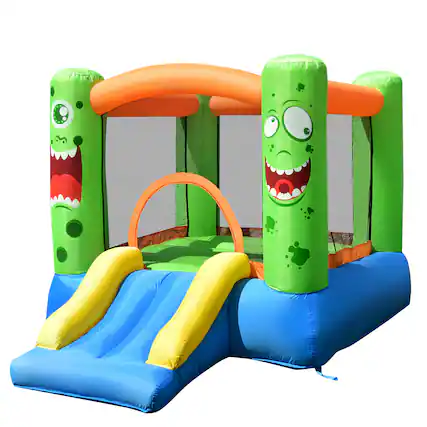 Front. Costway - Inflatable Bounce House Jumper Castle Kids Playhouse w/ Basketball Hoop & Slide - Multicolor.