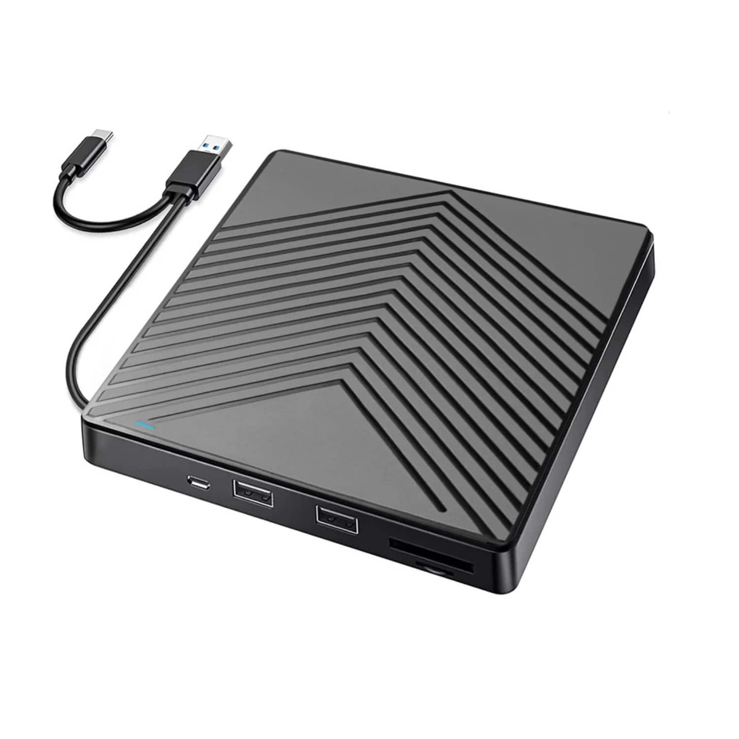 Front. Stock Preferred - External CD DVD Drive USB 3.0 5-in-1 Player, Burner & Writer with USB Hub.