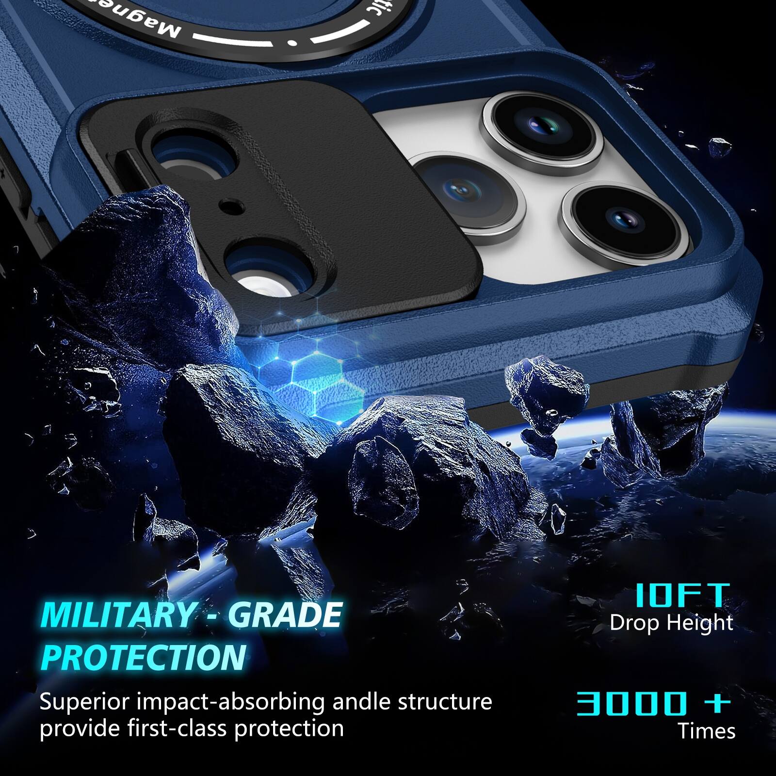 Magnetic MILITARY - GRADE PROTECTION  
Superior impact-absorbing andle structure provide first-class protection  
10FT Drop Height  
3000 + Times