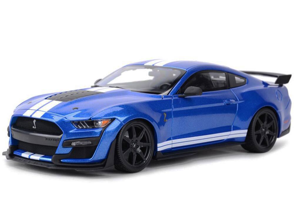 Alt View 1. Maisto - 2020 Ford Mustang Shelby GT500 Blue Metallic with White Stripes "Special Edition" 1/18 Diecast Model Car by Maisto.
