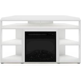 FurniFact - TV Stand with Fireplace Insert and Six Open Shelves for 55 Inch Displays - White